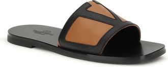 Valentino Garavani Mens Slide Sandals Viva Superstar Black-Roasted Pecan Goatskin (hircus Goatskin) Black/roasted