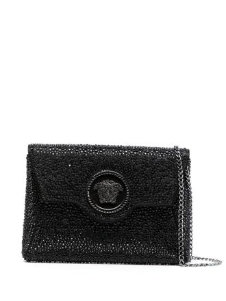 Versace La Medusa crystal envelope clutch - Black