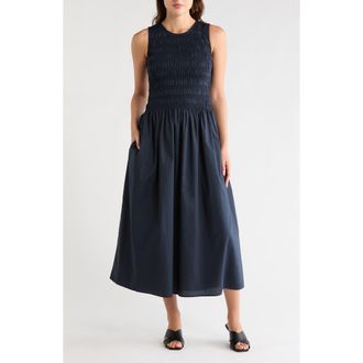 Rag & Bone Lane Sleeveless Smocked Cotton Maxi Dress in Navy at Nordstrom Rack, Size X-Large