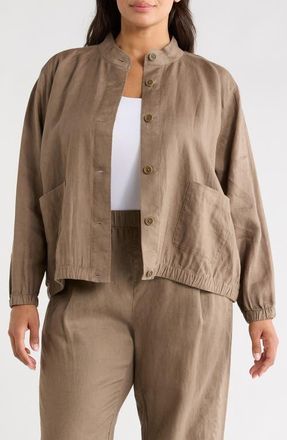 Eileen Fisher Stand Collar Linen Jacket in Walnut at Nordstrom, Size 1 X