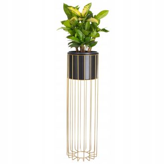 OEM Puesto De Flores De Pie, Metal, Negro Y Dorado, Soporte Tipo Loft De Alambre, 70 Cm