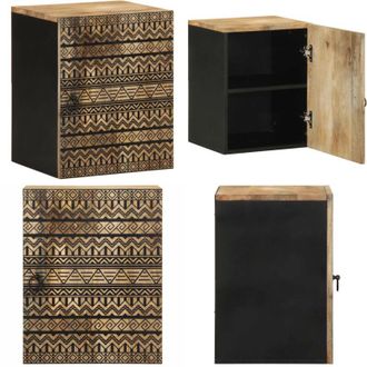 vidaXL Mobile Pensile da Bagno Nero 38x33,5x48 cm Legno Massello Mango - Armadietto da bagno - Armadietto galleggiante