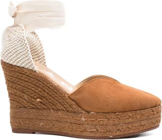 Maneb&igrave; Espadrilles met strikdetail en amandelvormige neus - Dames - Sleehakken - Bruin - 39 EU - Leer - Schoenen