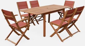 Sweeek Mesa De Jard&iacute;n De Madera Extensible, 6 Sillas