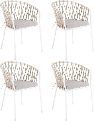 LOLAhome Pack de 4 sillas de jard&iacute;n de acero y cuerda con coj&iacute;n