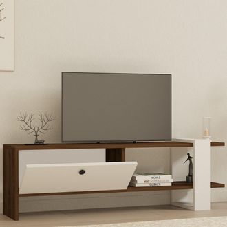 Dmora Mueble Para Tv Taurasi, Una Puerta, 2 Compartimentos, Apertura Abatible, 120x25x37h Cm Blanco