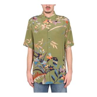Etro Etro, Short Sleeve Shirts, male, Green, Size: M Camicia SS Boxy Fit Overfit Stampa a Fiori