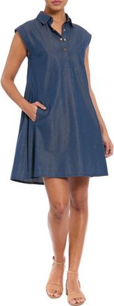 London Times Sleeveless Cotton Blend Trapeze Dress in Denim at Nordstrom Rack, Size X-Small P