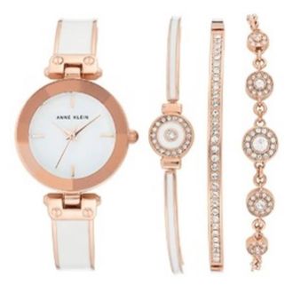 Anne Klein Quartz White Mother of Pearl Dial Ladies Watch and Bracelet Set AK-3536WRST