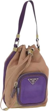 Prada Pre-owned Bucket Bags, female, Beige, Size: ONE SIZE Pre-owned Nylon Bucket Bag