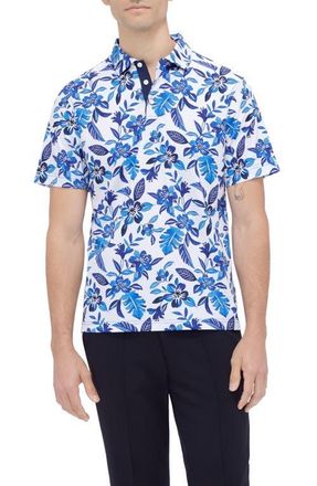 Bugatchi Hendrix Digital Floral Print Pima Cotton Polo in Classic Blue at Nordstrom, Size Xx-Large