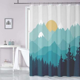OEM Cortina De Ducha De 180 X 200 Cm Con 12 Ganchos, Secado R&aacute;pido (pintura De Paisaje), Tejido De Poli&eacute;ster Impermeable, Lavable A M&aacute;quina, Cortinas De B
