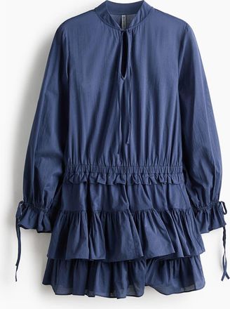 H&M Flounced Cotton Dress in Dark Blue at Nordstrom, Size Xx-Small