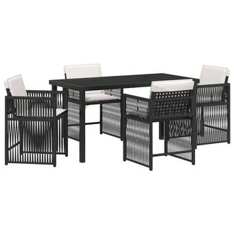 Berkfield Home 5 Piece Garden Dining Set with Cushions Black Poly Rattan