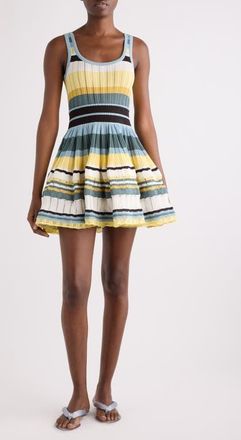 Alaia Stripe Crinoline Fit & Flare Sweater Dress in Multicolor Jaune at Nordstrom, Size 42