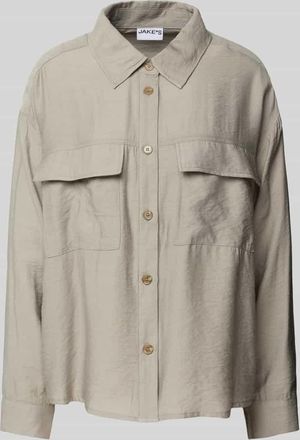 Jake*s Casual Relaxed Fit Bluse mit Brustpattentaschen in Mud, Größe 38