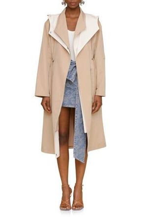 Avec Les Filles Layered Look Hooded Coat in Mushroom/Ecru at Nordstrom Rack, Size Xx-Large