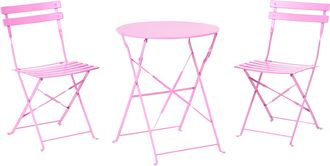 Beliani Conjunto De Balc&oacute;n 3 Piezas Mesa Redonda Sillas De Acero Exterior Rosa Fiori
