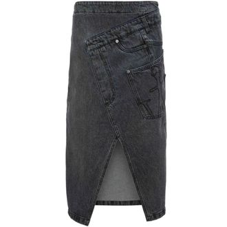 J.W.Anderson Rokken, Dames, Grijs, S, Denim, Gedraaide Denim Midi Rok