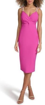 Siena My Balconia Chain Strap Stretch Woven Midi Dress in Pink at Nordstrom Rack, Size 14