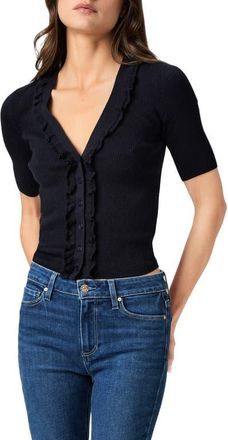 Paige Demetra Ruffle Rib Short Sleeve Cardigan in Deep Navy at Nordstrom, Size Xx-Small