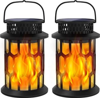 No Brand L&aacute;mpara Solar De Exterior Con Efecto De Llama Intermitente, Farol Solar Impermeable, Apto Para Jardines, Patios Y Terrazas, Paquete De 2 Unidades