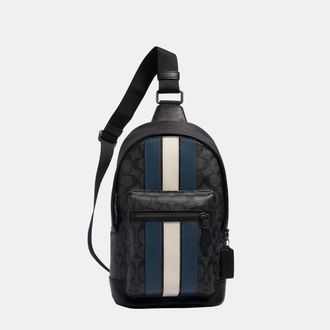 Coach Mens West Pack in Pieced Signature Varsity Stripe Bag - Black - One Size