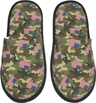 Generic Plush Mens Slipper Camo American Flag Mens Slipper Breathable Womens Slippers for Bedroom Family Winter M