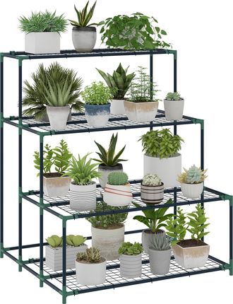 OEM Soporte Para Plantas De 4 Niveles Con Dise&ntilde;o Escalera Y Estructura Met&aacute;lica Resistente Para Interior Y Exterior Verde
