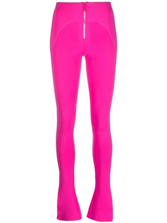 Off-white zip-front side-slit leggings - women - Elastane/Polyamide - L - Pink