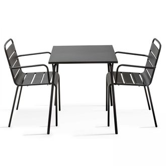 Oviala Conjunto mesa de jard&iacute;n cuadrada y 2 sillas de acero gris
