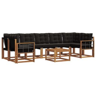 vidaXL Conjunto De Sof&aacute;s De Exterior Con Coj&iacute;n 8 Pcs Natural Y Negro Vidaxl