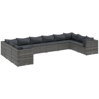 vidaXL Set De Muebles De Jard&iacute;n 10 Pzas Y Cojines Rat&aacute;n Sint&eacute;tico Gris Vidaxl
