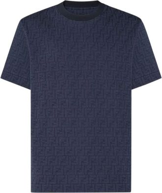 Fendi Tops, Heren, Blauw, XL, Katoen, T-shirt FF