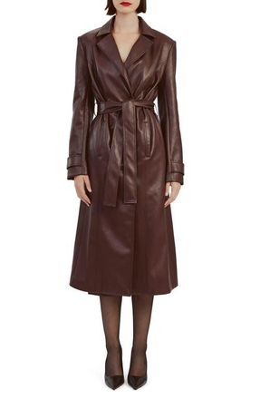 Bardot Faux Leather Trench Coat in Deep Plum at Nordstrom, Size X-Large