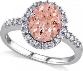 Allurez Oval Morganite & Halo Diamond Engagement Ring 14k White Gold 3.57ct