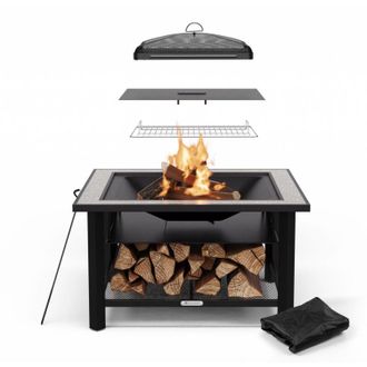 Blumfeldt Blumfeldt Merano Avanzato - Braciere 3 in 1 con funzione grill, utilizzabile come tavolo, 87 x 87 cm