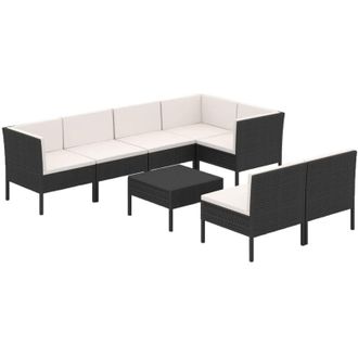 vidaXL 8 Pcs Garden Lounge Set Con Vime Pe Negro