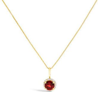 House of Brilliance 10K Gold Gemstone and 1/10 Cttw Diamond Accent Halo Pendant Necklace in Yellow | Red Garnet at Nordstrom