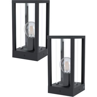 Loops 2 PACK IP44 Outdoor Bollard Light Black Cast Aluminium Box 40W E27 Lamp Post