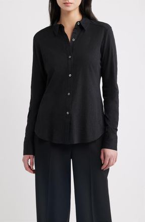 Theory Riduro C.Nebulous Organic Cotton Slub Long Sleeve Button-Up Shirt in Black at Nordstrom, Size Xx-Large