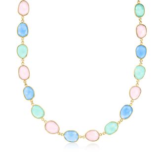 Ross-Simons Pink and Tonal Blue Chalcedony Necklace in 18kt Gold Over Sterling