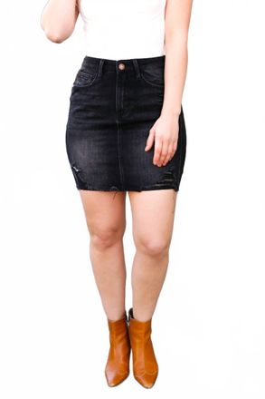 Judy Blue High Rise Distressed Frayed Denim Skirt In Black