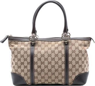 Gucci Pre-owned Tote Bags, female, Brown, Size: ONE SIZE Pre-owned Patterned Leather Trim Tote