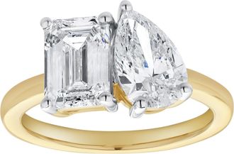 LuvMyJewelry Evermore 14K Gold Toi et Moi Emerald and Pear Lab Grown Diamond Ring - 3 ct