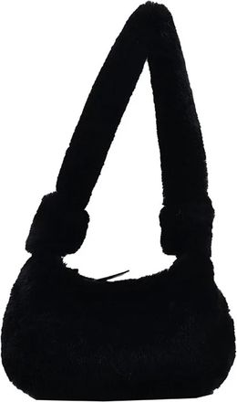 Generic Womens Plush Bags Simple Design Women Soft Plush Shoulder Hobos Bags Winter Furry Ladies Clutch Handbag And Purse Underarm Bag(Black)