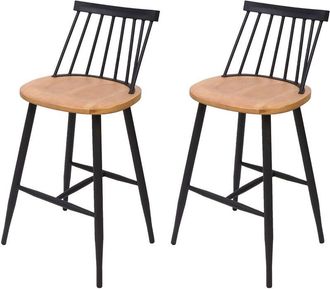 Hhg Hhg - Lote De 2 Taburetes De Bar 875, Taburete De Barra Taburete De Bar, Madera Maciza Dise&ntilde;o Retro Reposapi&eacute;s De Metal Gastronom&iacute;a, Color Natural