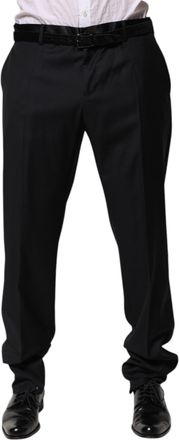 Dolce & Gabbana Mens Tapered Wool-Silk Trousers Black Cotton Polyester