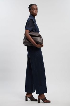 Karen Millen Womens Utility Organdie Detail Woven Wide Leg Trouser - Navy Cotton - Size 16 UK