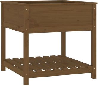vidaXL Vidaxl - Jardinera Con Estante Madera Maciza Pino Marr&oacute;n 82,5x82,5x81 Cm